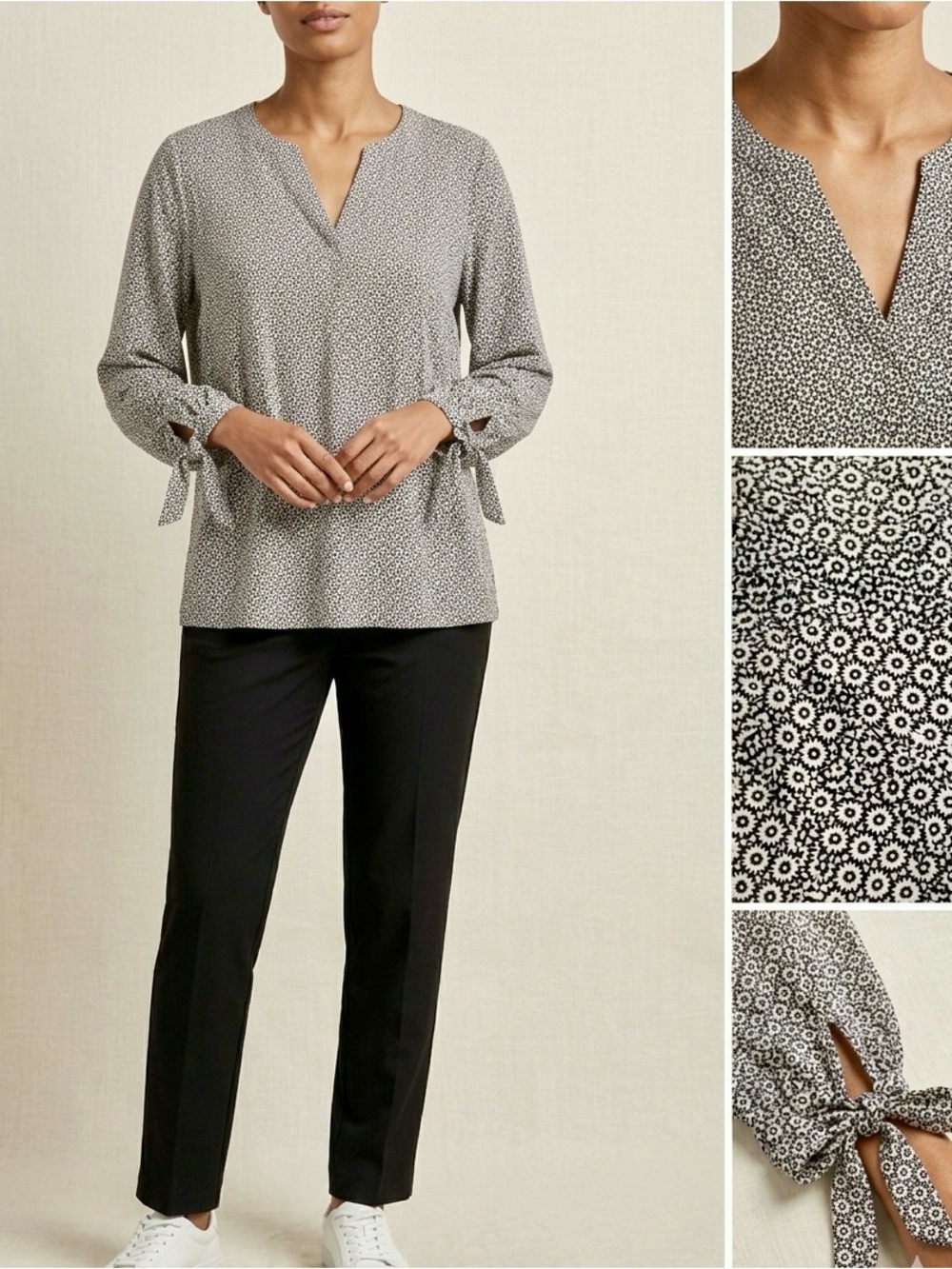 Kenneth Cole Black and White Printed Long-Sleeve Tunic